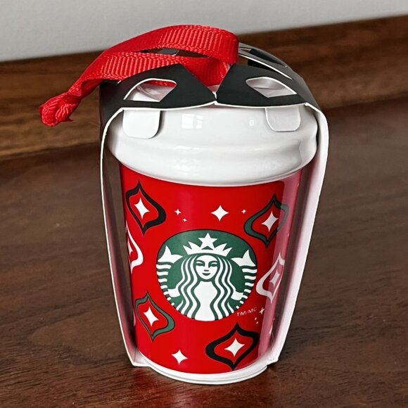 Starbucks Coffee 2023 Ceramic Christmas Ornament Red To-Go Mini Cup in Package - Picture 1 of 9